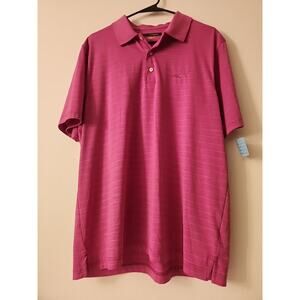 Mens Greg Norman Shark Golf Polo Shirt Pink with stripes Size Large